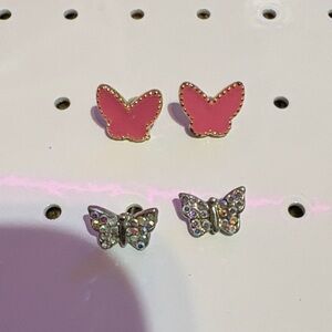 4 for 18$ 🔥 Pink Butterfly Stud Earring Duo - Sparkle and Enamel